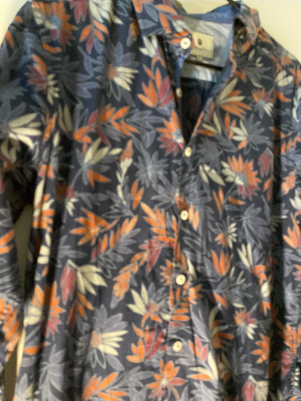 Men's Navy Floral Button-Up Shirt - Casual Long Sleeve